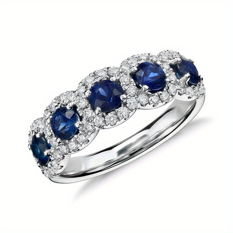 Copper Promise Ring with Synthetic Sapphire and CZ Size 6-11